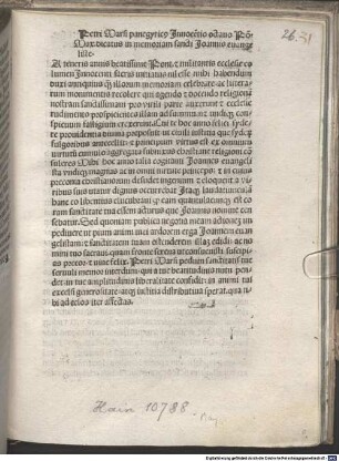 Panegyricus in memoriam sancti Johannis evangelistae : mit Widmungsvorrede des Autors an Papst Innocentius VIII.