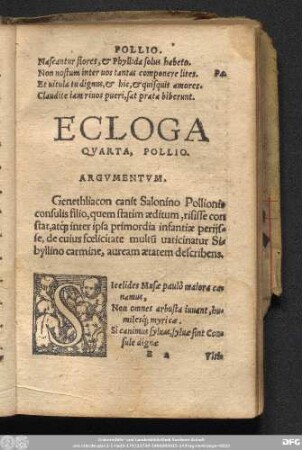 Ecloga Quarta, Pollio.