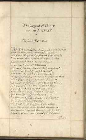 The Legend of Cupid and his Mistres, Eigenhändige Abschrift des Verfassers