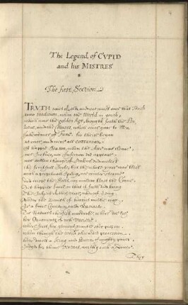 The Legend of Cupid and his Mistres, Eigenhändige Abschrift des Verfassers