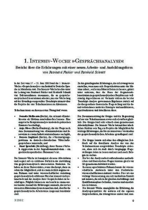 1. Intensiv-Woche "Gesprächsanalyse" : Bericht über die Erfahrungen mit einer neuen Arbeits- und Ausbildungsform
