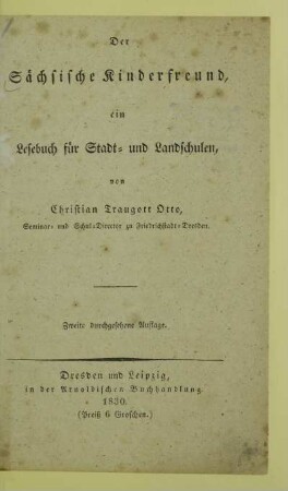 Der sächsische Kinderfreund : ein Lesebuch für Stadt- und Landschulen