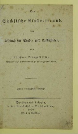Der sächsische Kinderfreund : ein Lesebuch für Stadt- und Landschulen