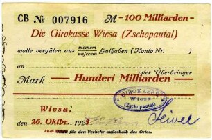 Scheck über Hundert Milliarden Mark