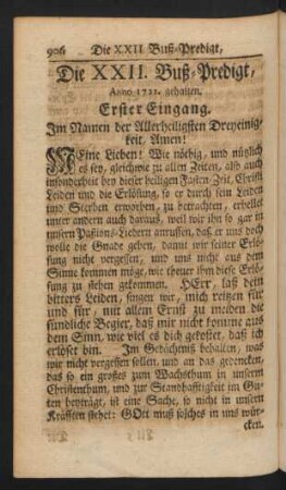 Die XXII. Buß-Predigt, Anno 1722. gehalten.