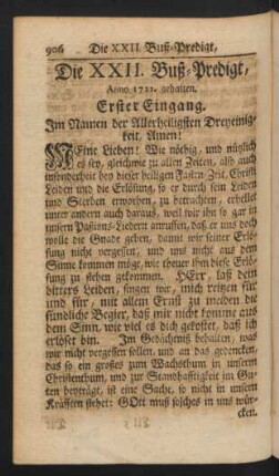 Die XXII. Buß-Predigt, Anno 1722. gehalten.