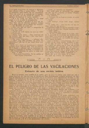 El peligro de las vacilaciones : Extracto de una revista médica