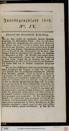 Intelligenzblatt Nro. IX