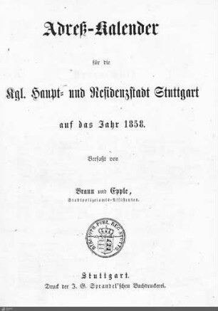 1858: Stuttgarter Adressbücher, 1858