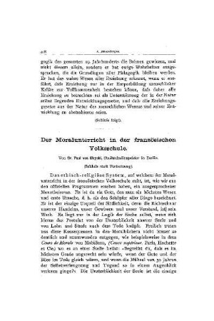 Der Moralunterricht in der französischen Volksschulen : (Schluß)