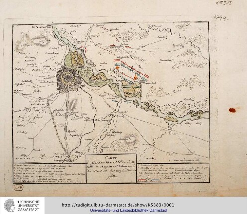 Carte der Gegend um Wien nebst Plan der Bataille bei Asparn [Aspern] u. Esling [Essling]...den 21.u. 22. May 1809. o.O.u.J. [um 1809]
