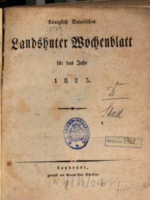 Landshuter Wochenblatt. 1823, 1823