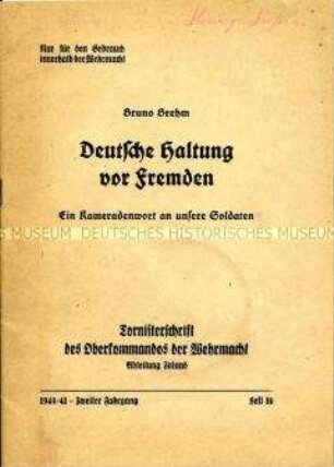 Propagandaschrift für Wehrmachtsangehörige mit Verhaltensmaßregeln für die besetzten Gebiete