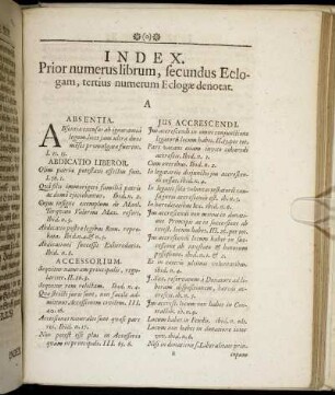 Index. Prior numerus librum, secundus Eclogam, tertius numerum Eclogæ denotat.