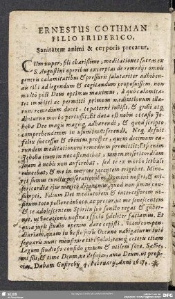 Ernestus Cothman Filio Friderico, Sanitatem animi & corporis precatur