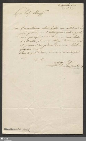 Eigenhändiger Brief - Mscr.Dresd.Aut.1497