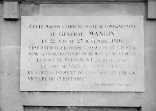 Inschrifttafel für den General Mangins