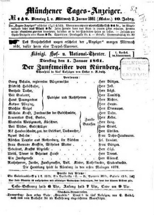 Münchener Tages-Anzeiger : altes Fremdenblatt. 1861,1/6 = Jg. 10