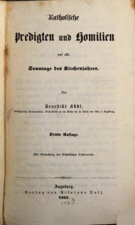 Katholische Predigten und Homilien auf alle Sonntage des Kirchenjahres