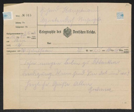 Brief von Fritz Brehmer an Gerhart Hauptmann