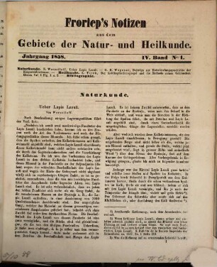 Froriep's Notizen aus dem Gebiete der Natur- und Heilkunde. 1858,4, 1858,4