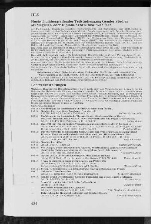 Hochschulübergreifender Teilstudiengang, Gender Studies als Magister- oder Diplom-Neben- bzw. Wahlfach