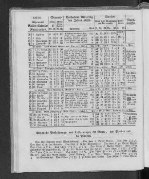 1830. Allgemeiner Reichs-Kalender. September.