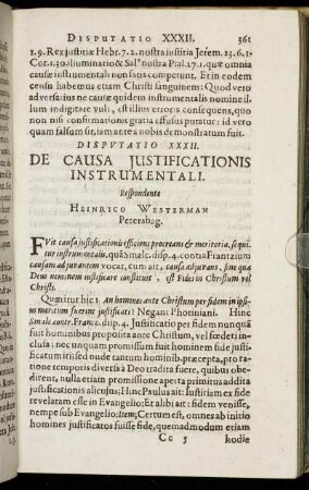 Disputatio XXXII. De Causa Justificationis Instrumentali