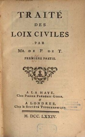 Traité Des Loix Civiles, 1