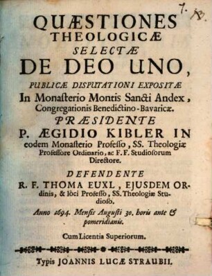 Quaestiones theologicae selectae de Deo uno