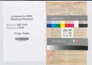 Entnazifizierung Kaete Frings, geb. 15.02.1901 (Angestellte)