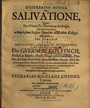 Dissertatio Medica De Salivatione