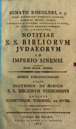 Notitiae SS. Bibliorum Iudaeorum in imperio Sinensi