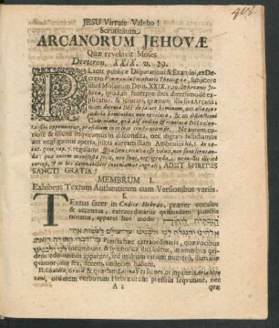 Membrum I. Exhibens Textum Authenticum cum Versionibus variis.