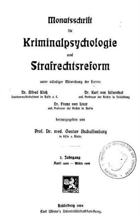 Monatsschrift für Kriminalpsychologie und Strafrechtsreform