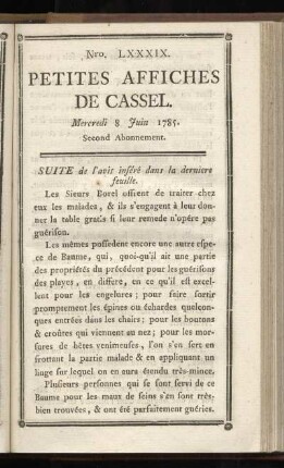 No LXXXIX (Mercredi 8 Juin 1785)