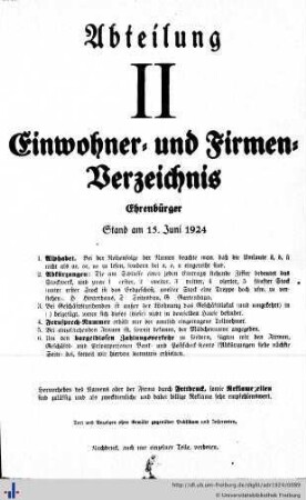 Abteilung II. Einwohner- und Firmenverzeichnis.