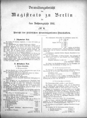 No. 6. Bericht der städtischen Grundeigentums-Deputation