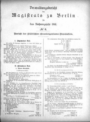 No. 6. Bericht der städtischen Grundeigentums-Deputation