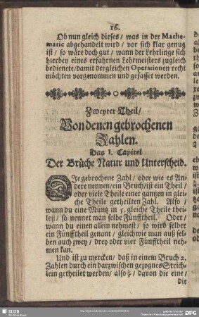 Zweyter Theil, Von denen gebrochenen Zahlen