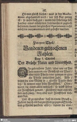 Zweyter Theil, Von denen gebrochenen Zahlen