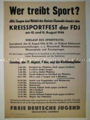 Maueranschlag mit Ankündigung eines Kreissportfests der FDJ in Chemnitz