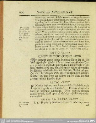 Artic. CLXVI. Stehlen in rechter Hungers-Noth