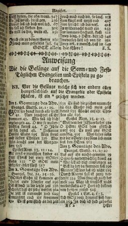 Anweisung. Wie die Gesänge auf die Sonn- und Fest-Täglichen Evangelien und Episteln zu gebrauchen.