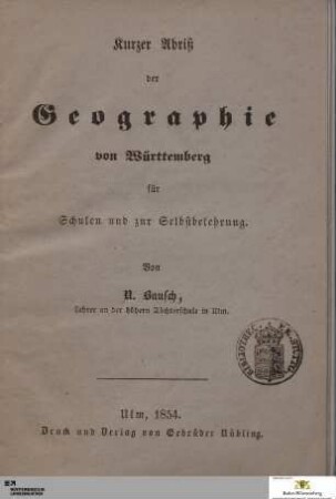 Kurzer Abriß der Geographie von Württemberg