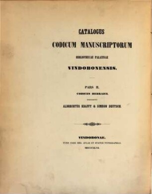 Die handschriftlichen hebräischen Werke der K.K. Hofbibliothek zu Wien
