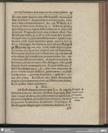 §. XLI. Exempla de regulis interpretationis in jure contentis