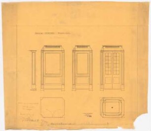 Wohnhaus Kretzer, Berlin-Tiergarten: Fahrstuhlkabine: 2 Grundrisse, 3 Ansichten, Schnitt 1:10