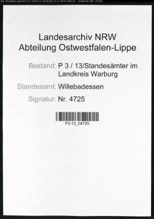 Sterberegister Standesamt Willebadessen