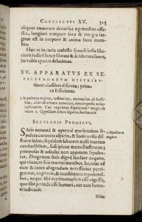 XV. Apparatus Ex Sepeliendorum Distributione classibus discreta.